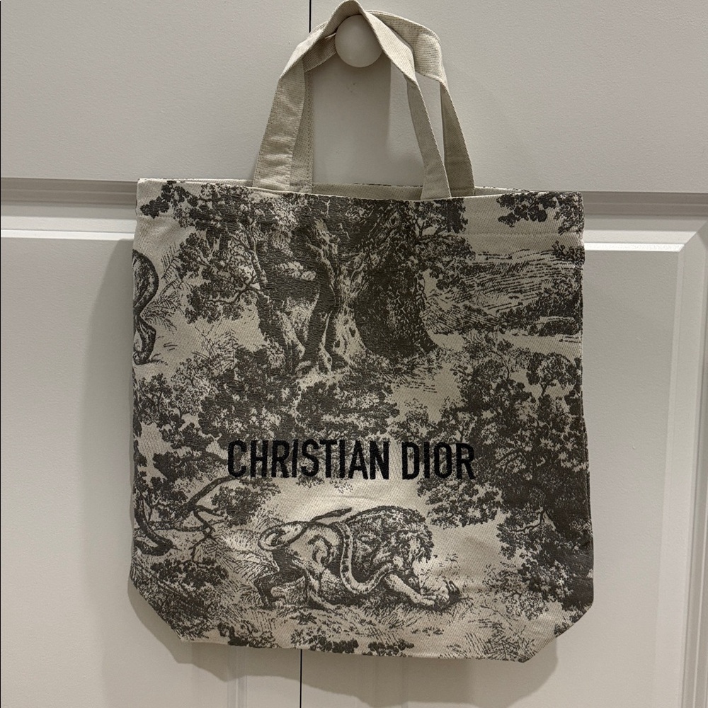 Dior Cream Canvas Tote with Black Toile Print and Gold and Cream ATTACHE phone